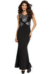 Black Lace Applique Sequin Mermaid Maxi Dress
